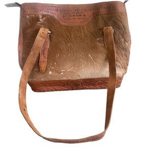 Vintage Cowhide Tooled Leather Bag Handmade in Honduras Adjustable Belt Straps
